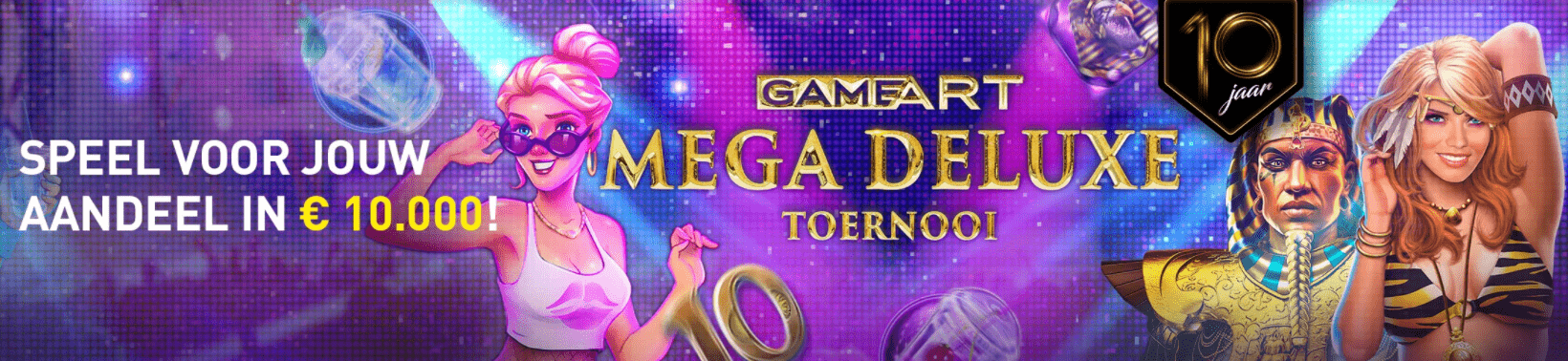 GameArt Mega Deluxe toernooi Online Casino 777 speelhal 10e verjaardag €10.000 Prijzenpot 2021